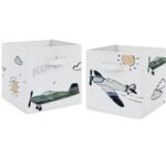 Sweet Jojo Designs Fabric Storage Bins Set Airplane Green and Blue