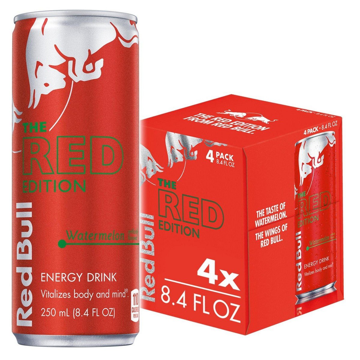 GUEST_d0a69bfd-ba45-478f-8e30-d2df55fbdb4f.jpg Red Bull Red Edition Energy Drink - Watermelon - 4pk/8.4 fl oz Cans: Low Fat, No Artificial Flavors, Caffeinated - Image 1