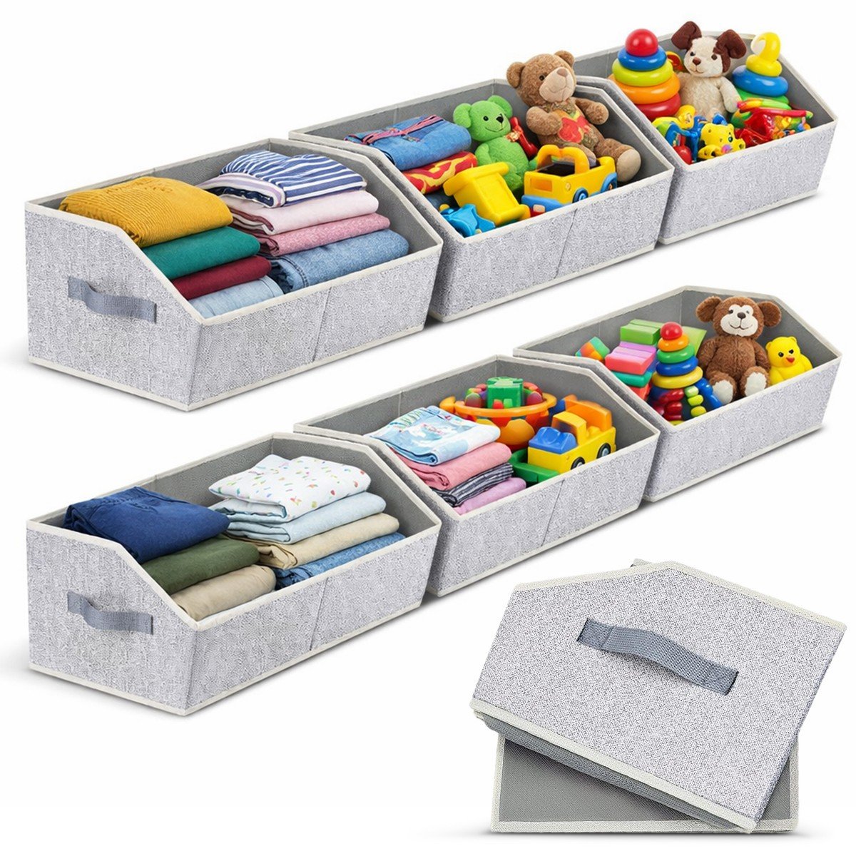 GUEST_d0a75a68-7812-4c46-a5ad-7734fe9eab93.jpg Cheer Collection 6 Pack Trapezoid Closet Organizer Bins with Handles and Collapsible, Light Gray - Image 1