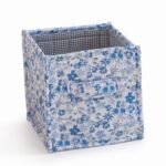Alilang Floral Quilted Fabric Storage Cube Bin with Carry Handles - Blue