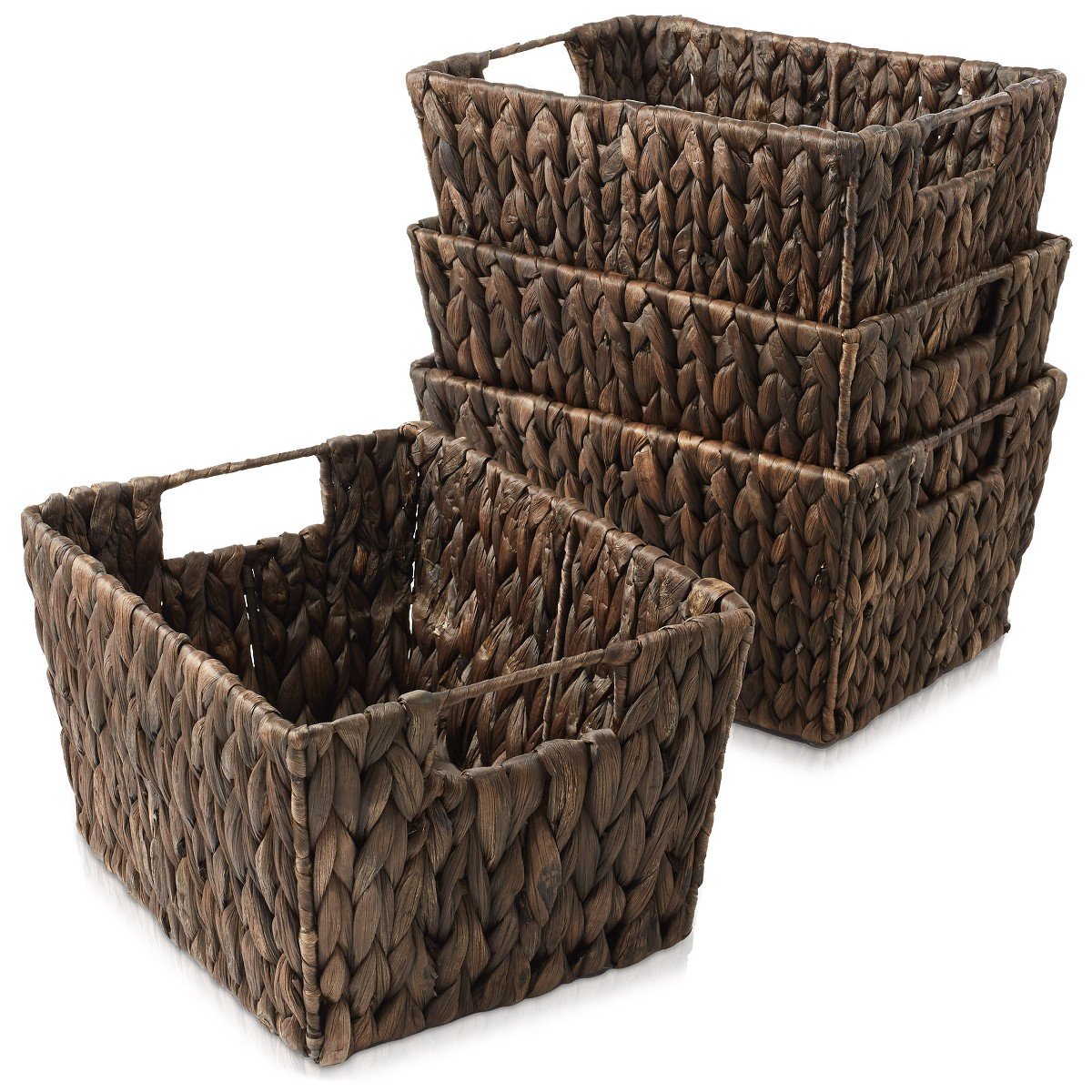 GUEST_d347095d-54fe-48bf-9d35-3f9e6d2b3ba9.jpg Casafield Set of 4 Hyacinth Storage Baskets with Handles - Espresso Brown, 12" x 9" x 6" Rectangular Bins for Shelves, Blankets, Laundry Organization - Image 1