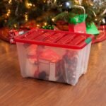 IRIS 4pk 54qt Stackable Holiday Plastic Storage Bins with Lids and Latching Buckles Clear Red - Image 4