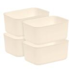 IRIS 4pk Small Storage Organizer Basket Off-White: Plastic Nesting Bins for Cube Systems, Portable - Image 3