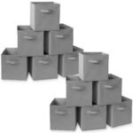Casafield Set of 12 Collapsible Fabric Storage Cube Bins, Gray - 11" Foldable Cloth Baskets for Shelves and Cubby Organizers