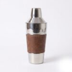 IHI Est. 1986 Leather Wrapped Stainless Steel Cocktail Shaker, 10 Inch Metal Martini Mixer with Brown Faux Leather Grip, Professional Barware for Home