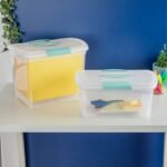 Sterilite Large Nesting ShowOffs, Stackable Small Storage Bin with Latching Lid and Handle, Plastic Container to Organize Office Files, Clear, 6-Pack - Image 5