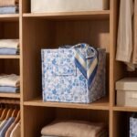 Alilang Floral Quilted Fabric Storage Cube Bin with Carry Handles - Blue - Image 3