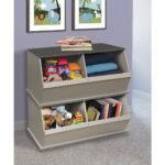 Badger Basket Woodgrain Two Bin Stackable Storage Cubby - Gray - Image 4