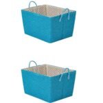 REGALWOVEN 2 Pcs Woven Storage Basket, Shelf Closet Storage Bin for Blankets, Shoes, Organizer Bin with Handles for Home Decor Blue 17.7*13.8*9.8in
