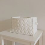 Alilang Quilted Square Storage Basket with Heart Pattern and Side Handles -Beige - Image 2