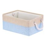 Unique Bargains Fabric Collapsible Storage Organizer Basket with Handles Light Blue/Brown 14*10*6.5in