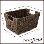 Casafield Set of 4 Hyacinth Storage Baskets with Handles - Espresso Brown, 12" x 9" x 6" Rectangular Bins for Shelves, Blankets, Laundry Organization - Image 4