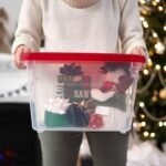 IRIS 4pk 19qt Stackable Holiday Plastic Storage Bins with Lids and Latching Buckles Clear Red - Image 4