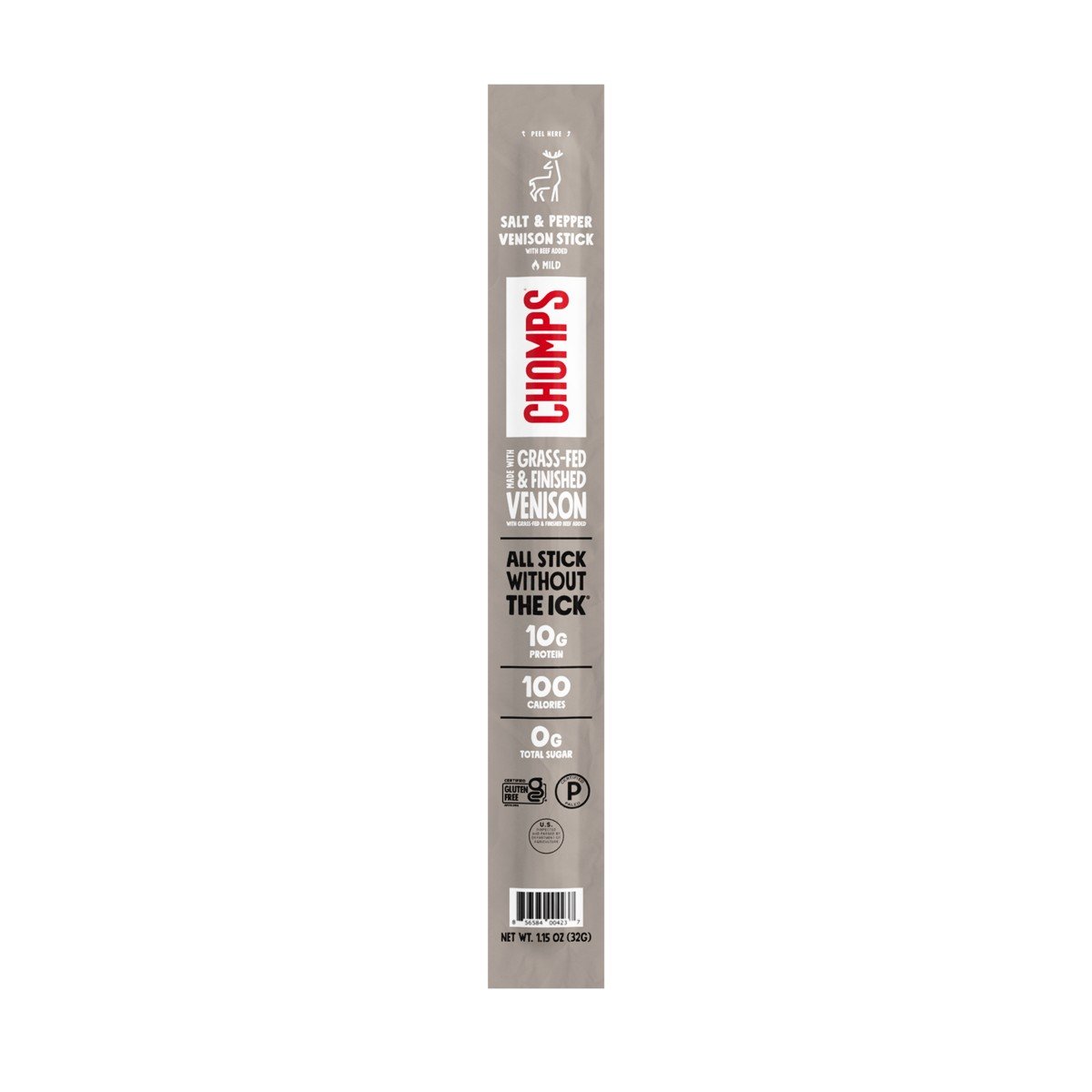 GUEST_dc90046f-7a28-4038-8d75-c6c458be337f.jpg Chomps Salt & Pepper Venison Meat Sticks - 10g Protein - 1.15oz - Image 1