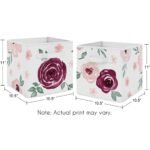 Sweet Jojo Designs Fabric Storage Bins Set Watercolor Floral Pink White and Green - Image 4