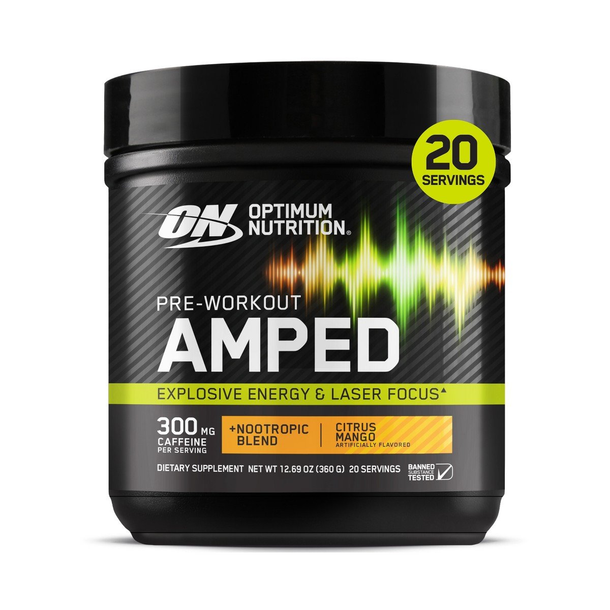 GUEST_df4069bb-e370-40b2-9eaf-3517c5d2240b.jpg Optimum Nutrition, Pre-Workout Amped Powder, Citrus Mango, High Stim, Sugar-Free, Caffeine, 20 Servings - Image 1