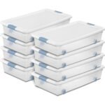 Sterilite 8-Pack Wheeled Latching Box, Plastic Under Bed Storage Bins with Lids, 56 Quart, Clear Stackable Organizer Containers for Home