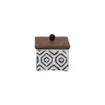 4.5" x 5" Premium White Enamel Metal Geometric Pattern Luxury Jewelry Trinket Storage Cannister Box w/ Wood Lid