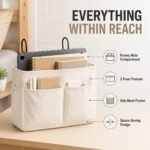 Alilang Hanging Bedside Storage Caddy with Hooks and Multiple Pockets Bed Rail Organizer - Beige - Image 4
