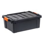 IRIS 47qt Heavy Duty Plastic Storage Bin with Durable Lid: Stackable Utility Totes, Lidded, Built-In Handles, Black