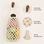 Alilang Macrame Hanging Produce Basket Set Woven Cotton Rope Storage Organizer - Light Beige, Large - Image 4