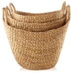 Casafield Set of 3 Water Hyacinth Boat Baskets with Handles - Natural, Woven Storage Organizers for Blankets, Laundry, Bathroom, Bedroom, Living Room - Image 4