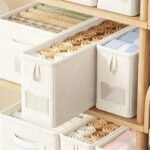 Alilang Storage Bin Linen Closet Organizer Basket Foldable Drawer Organizer for Clothes Socks Towels, White-S - Image 4