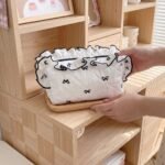 Alilang Womens Quilted Bow Print Cosmetic Bag with Ruffle Trim - Black - Image 2