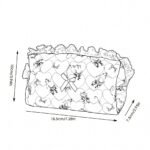 Alilang Womens Quilted Ruffle Makeup Bag with Blue Print Cosmetic Pouch - White - Image 5