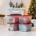 IRIS 4pk 54qt Stackable Holiday Plastic Storage Bins with Lids and Latching Buckles Clear Red - Image 3