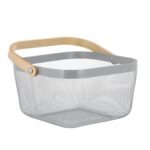 Simplify Mesh Tote with Bamboo Handle Gray: Metal Decorative Storage Bin, No Assembly, 9.45" H x 9.84" D x 6.9" W - Image 3