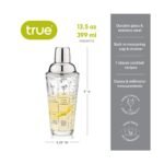 True Glass Cocktail Shaker with 7 Cocktail Recipes, Drink Shaker with Stainless Steel Jigger Cap and Strainer, Party Hosting Gifts, Home Bar, 13.5 oz - Image 4