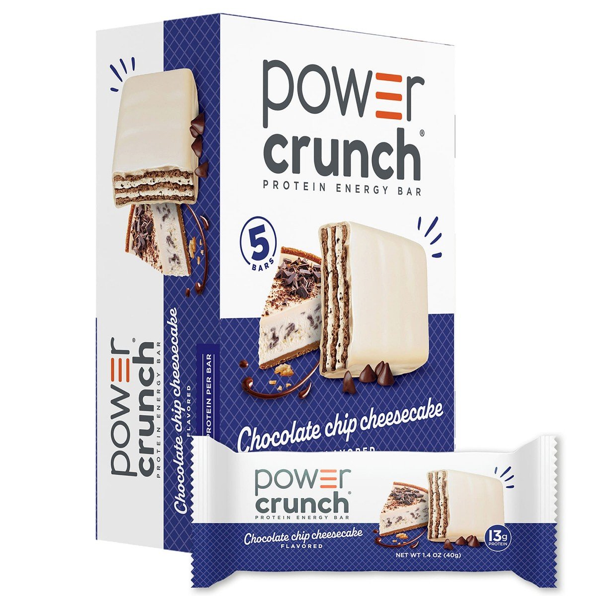 GUEST_e9bac075-c1f8-4f1a-9bb4-a8f5e77cd690.jpg Power Crunch Energy Chocolate Chip Cheesecake Protein Bar - 5ct: High-Protein Snack, Crunchy Texture, 13g Protein - Image 1