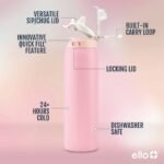Ello Pop and Fill 32oz Stainless Steel Water Bottle Sorbet Pink: Vacuum-Insulated, Leakproof, Twist-Off & Flip-Top Lid - Image 6