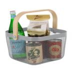Simplify Mesh Tote with Bamboo Handle Gray: Metal Decorative Storage Bin, No Assembly, 9.45" H x 9.84" D x 6.9" W - Image 6