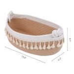 REGALWOVEN 2 Pack Woven Storage Basket, Solid Shelf Storage Bin with Tassel for Key Tray, Catchall for Home Brown 13.4*6.3*4.7in - Image 3