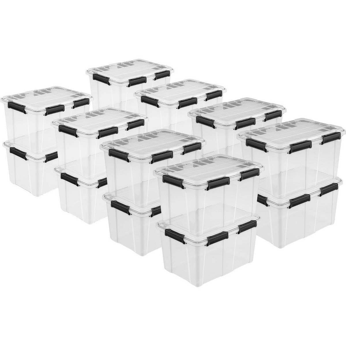 GUEST_ec099226-affe-4d4f-aeea-686b27863c23.jpg Sterilite 16-Pack 54 Qt Gasket Box, Clear Stackable Storage Bins with Black Latching Lids, Dust- and Water-Resistant for Home Organization - Image 1