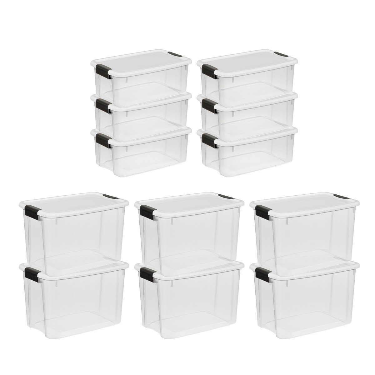 GUEST_ece53b28-003a-40f7-973d-2bb5a06ba8a8.jpg Sterilite 30 Quart (6 Pack) & 18 Quart (6 Pack ) Clear Plastic Stackable Storage Container Bin Box Tote with White Latching Lid Organizing Solution - Image 1
