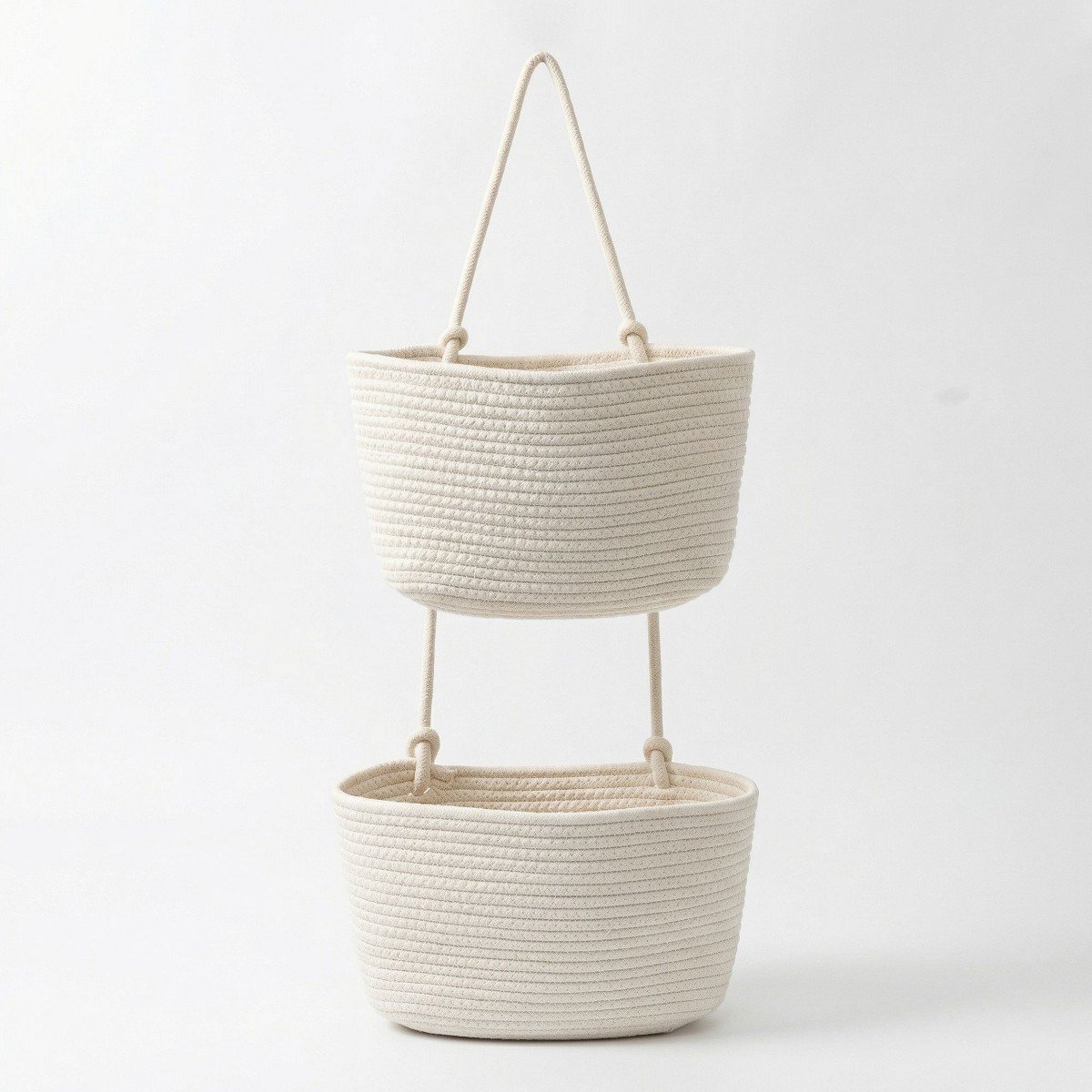GUEST_eff34730-d110-46b0-845b-d28717ede5b8.jpg Alilang 2 Tier Hanging Storage Basket Cotton Rope Wall Organizer Modern Neutral Storage, White - Image 1