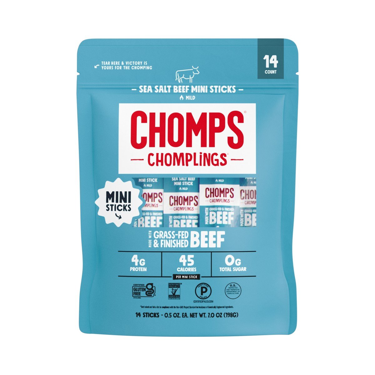 GUEST_f07ca0bc-cc53-4bdc-bd1d-fa9d227428b5.jpg Chomps Chomplings Sea Salt Beef Mini Sticks - 7oz/14ct - Image 1