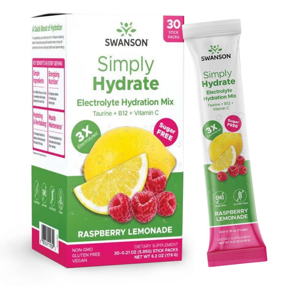 GUEST_f07ccb69-1fb7-457f-83eb-c2fadbbff23f.jpg Swanson Simply Hydrate Electrolyte Hydration Mix - Raspberry Lemonade, 30 Stick Packs - Image 1