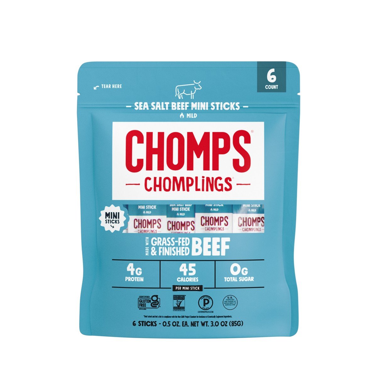 GUEST_f0ab1a76-1a76-4bb9-a194-4bd072d77af3.jpg Chomps Chomplings Sea Salt Beef Mini Sticks - 3oz/6ct: Keto Certified, Sugar-Free, High Protein - Image 1