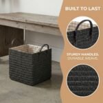 REGALWOVEN 2 Pcs Woven Storage Basket, Shelf Closet Storage Bin for Clothes, Shoes, Organizer Bin with Handles for Home Decor Black 11.8*9.1*11.4in - Image 5