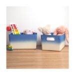 Isaac Jacobs 2pk 7"x8.11" Decorative Storage Ombre Bin Blue