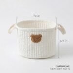 Alilang Soft Fabric Storage Basket with Embroidered Teddy Bear Design and Side Handles 7.8x7.8x6.7in - WhiteB - Image 2