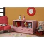 Badger Basket Stackable Shelf Storage Cubby with Three Baskets Pink - Image 2