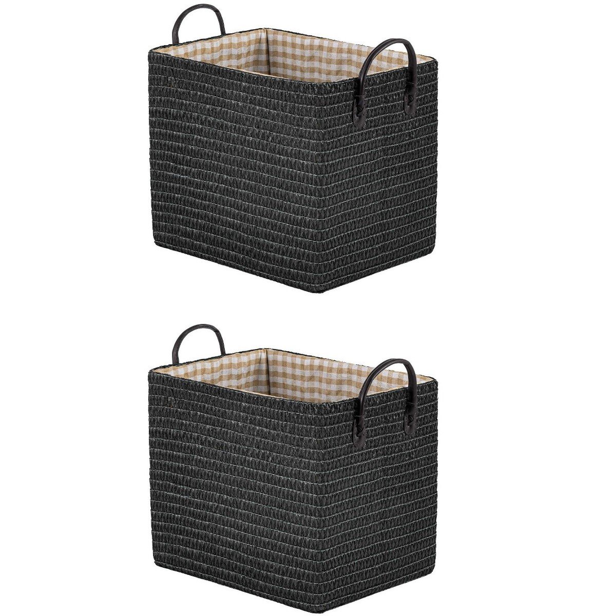 GUEST_f597316e-1fae-49b0-806d-22c145a2611e.jpg REGALWOVEN 2 Pcs Woven Storage Basket, Shelf Closet Storage Bin for Clothes, Shoes, Organizer Bin with Handles for Home Decor Black 11.8*9.1*11.4in - Image 1