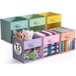 Sorbus 13 Inch 6 Pack Collapsible Fabric Storage Bins with Clear Window - for Organizing Clothes, Toys, Books, Shelves, Closets & more