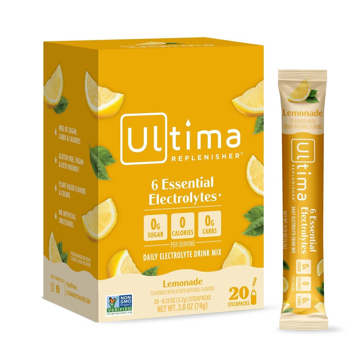 GUEST_f883d147-4987-4231-8ce0-cf57e9c6dc5f.jpg Ultima Replenisher Daily Hydration Electrolyte Stick Packs - Lemonade: Powdered Mix for Hydration - 20 Count - Image 1