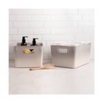 Isaac Jacobs 2pk 7"x8.11" Decorative Storage Ombre Bin Gray - Image 2